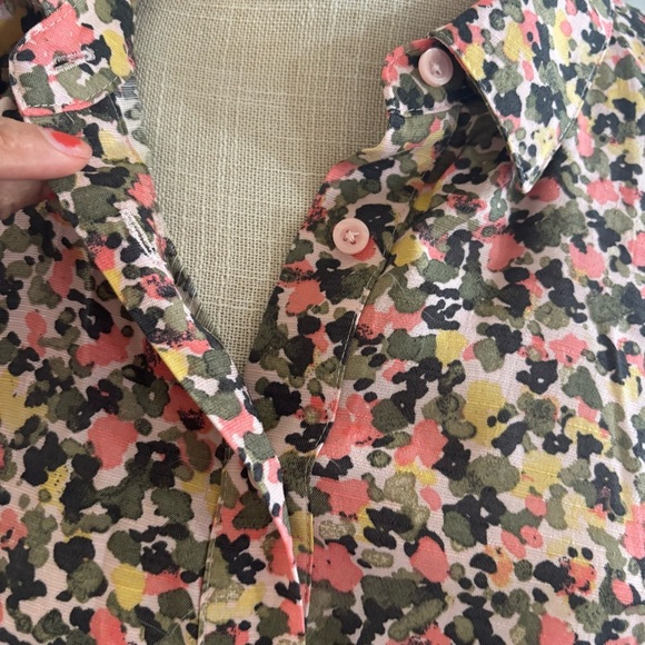 Nine West Pink and Green Puff Sleeve Button Down Blouse - Picture 5 of 9